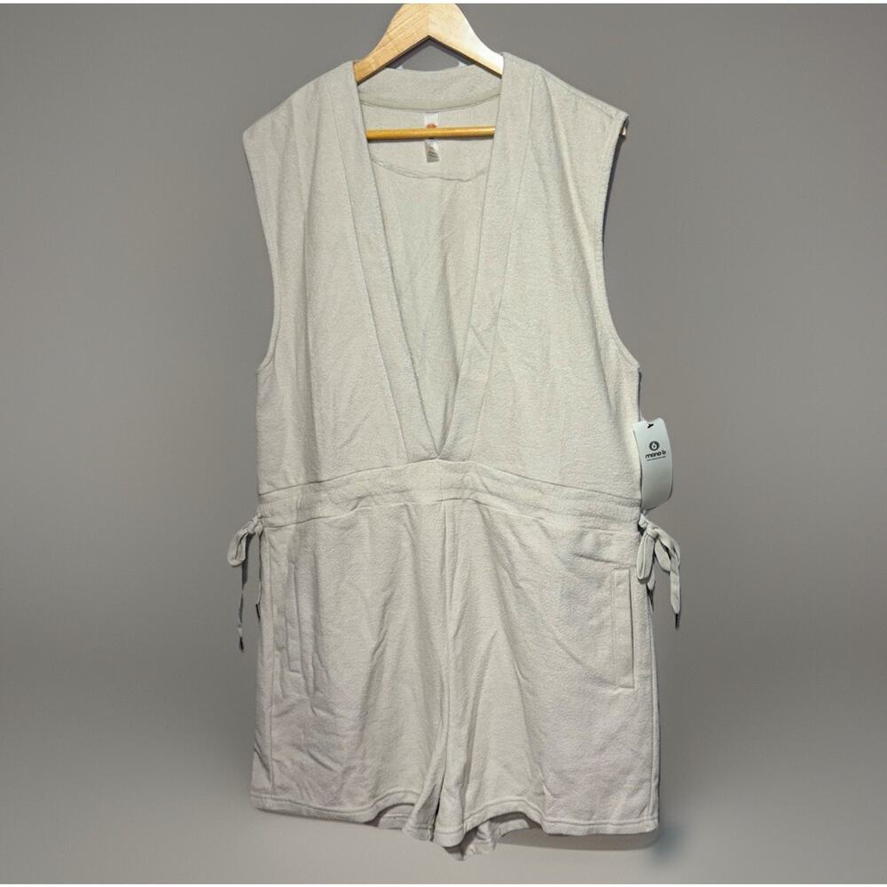 Mono B Romper Women’s 2XL Beige Sleeveless Cotton Blend Drawstring Waist Pockets